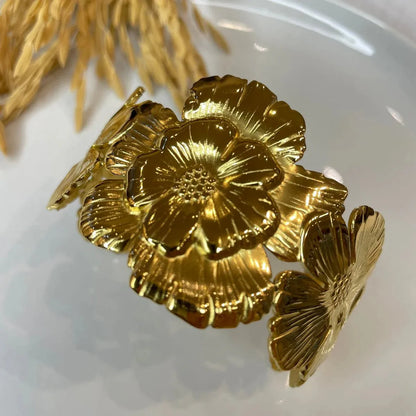 Golden Floral Statement Cuff Bracelet for Women