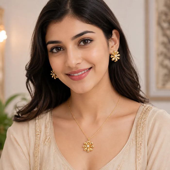 Gold Necklace And Earrings Set  For Women