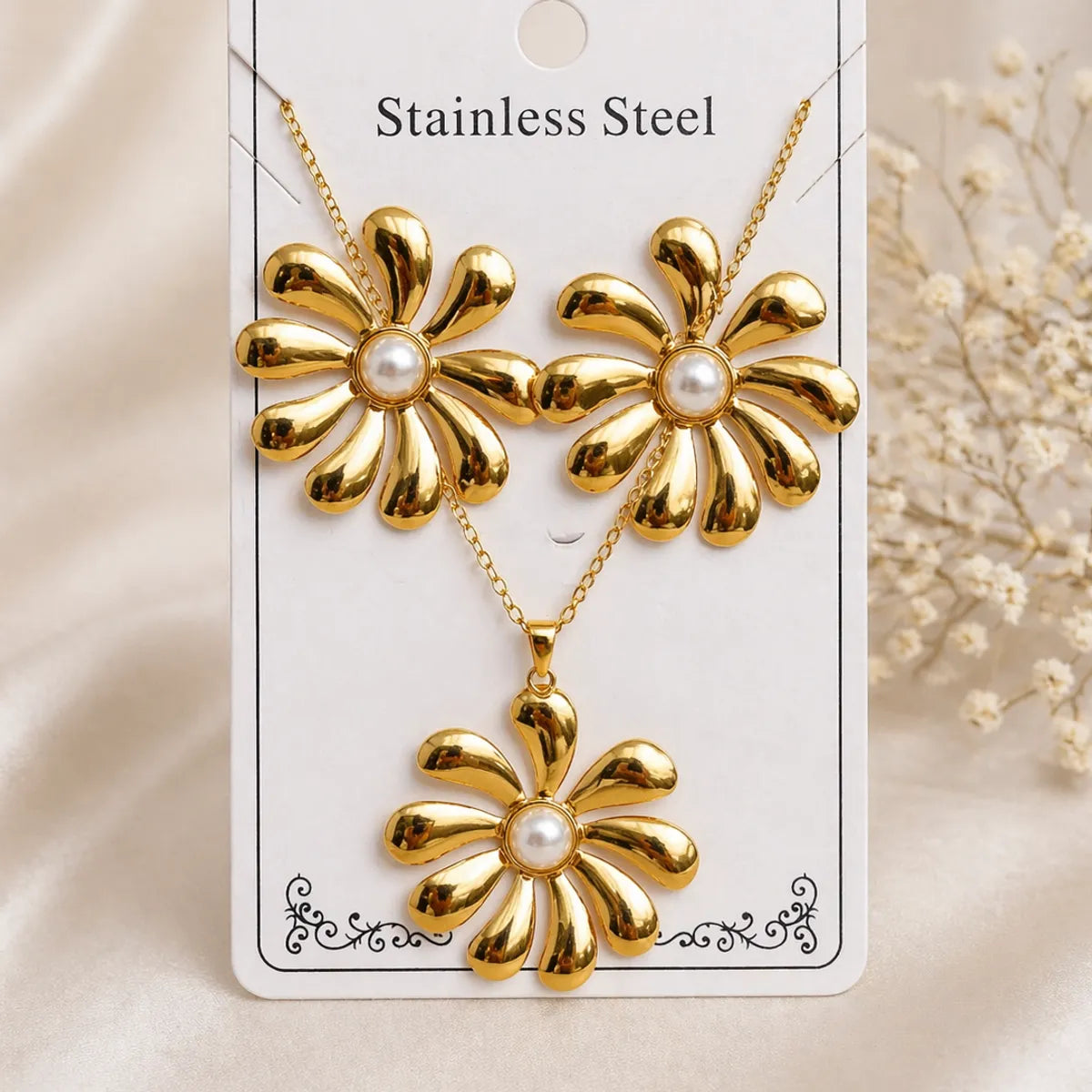 Gold Necklace And Earrings Set  For Women